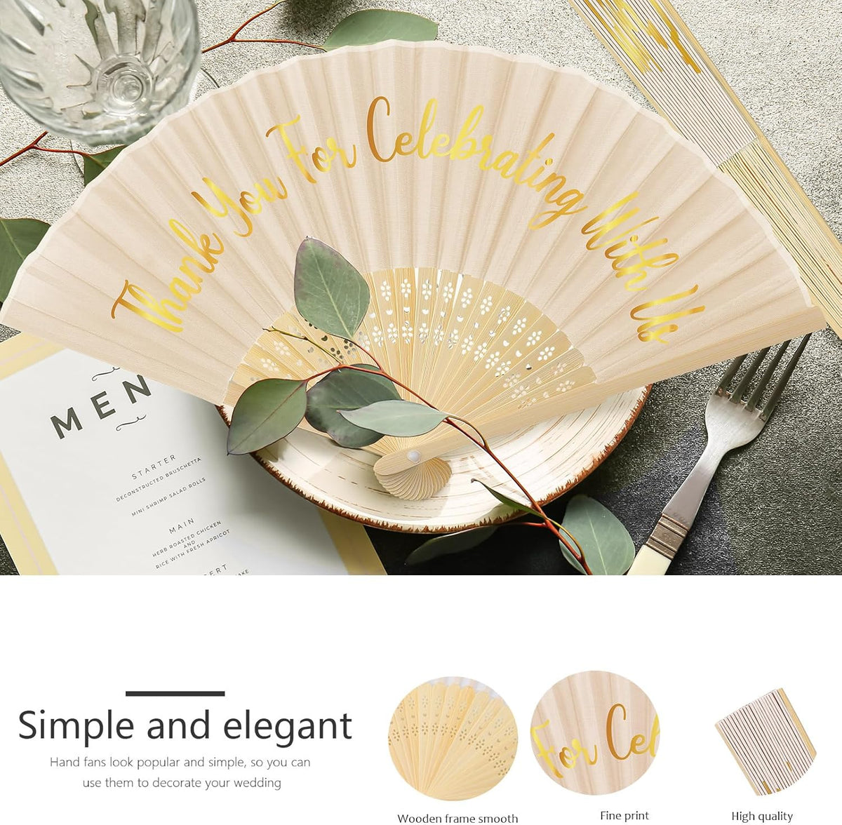 Jetec 50 Pcs Wedding Fans for Guests Bulk Silk Hand Fans Handheld Folded Thank You for Celebrating