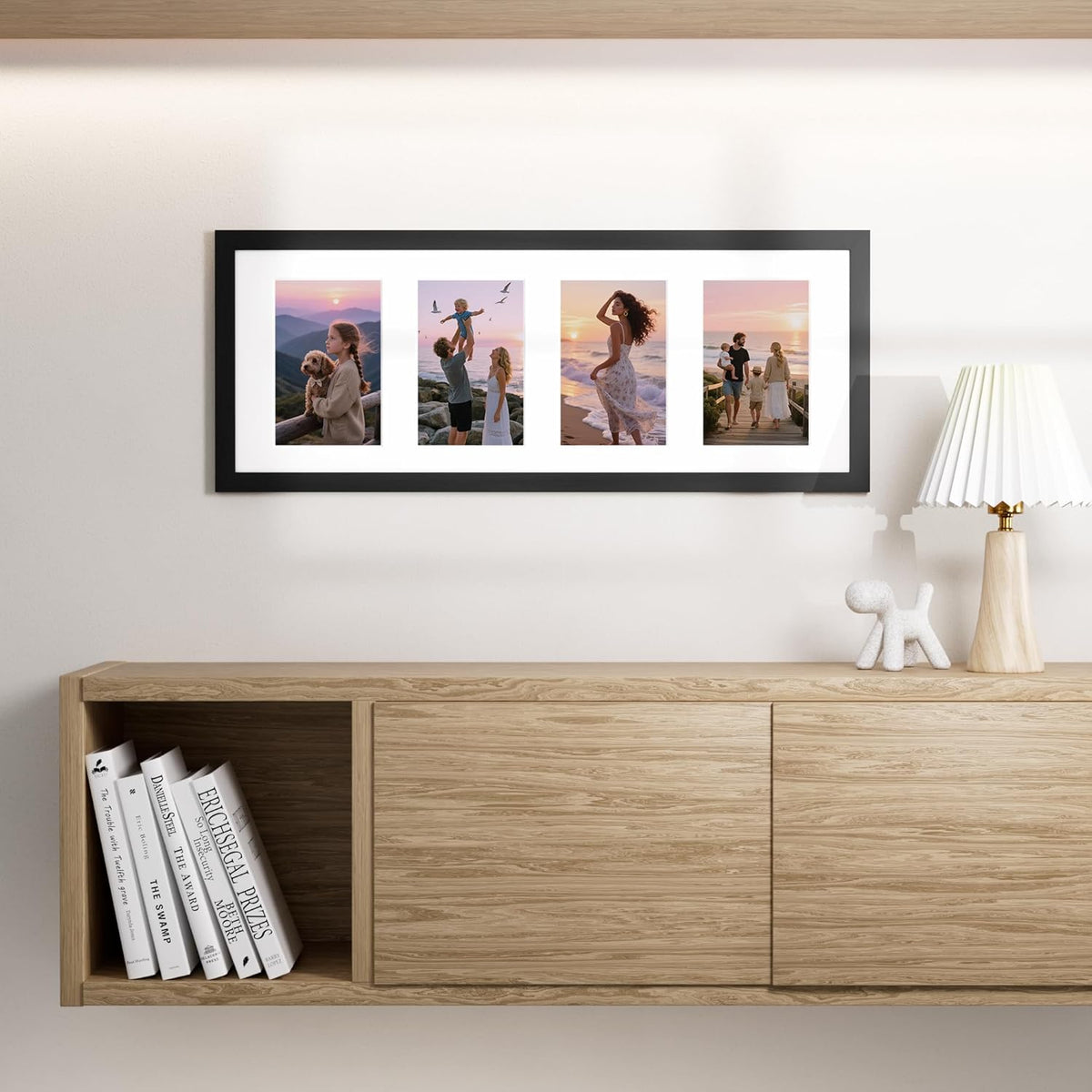 Vittanly 8x20 Collage Picture Frame, Displays 4Pcs 4x6 Pictures with Mat, Picture Frames Collage
