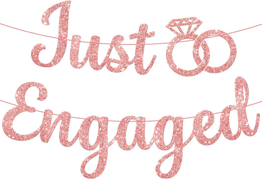 KatchOn Glitter Rose Gold Engagement Banner - 10 Feet, No DIY | Engagement Party Decorations | Just