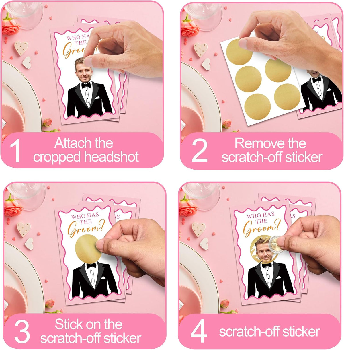 Who Has The Groom Bridal Shower Game Cards, 41Pcs Pink Wedding Shower Scratch Off Games, 3.5"x 2.1"