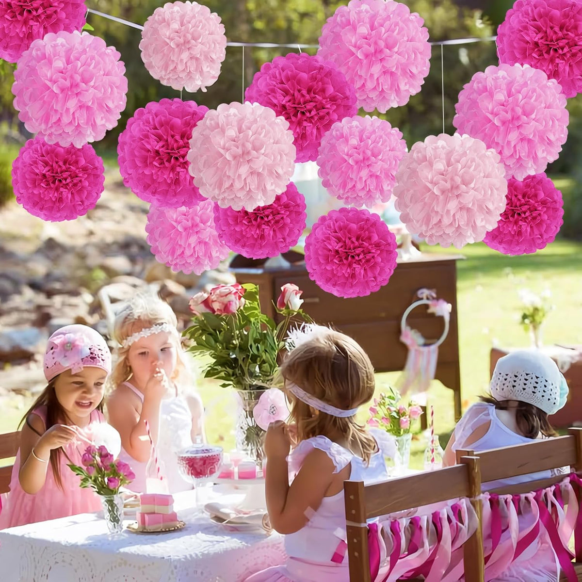 Hot Pink Tissue Pom Poms Paper Flowers Hanging Decorations Pink Flower Ball for Mother's Day Baby