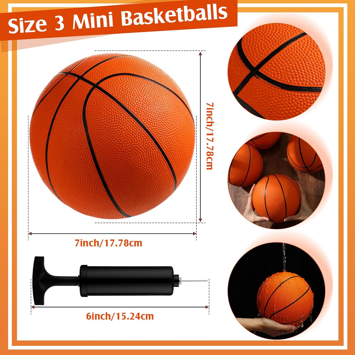 12 Pcs Mini Rubber Basketballs with Air Pump Set 7 Inch Mini Hoop Basketball Small Junior Size 3