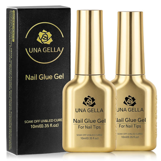 UNA GELLA 6 in 1 Gel Nail Glue for Acrylic Nails Tips 2 Pcs 10ml Super Strong Nail Glue Long