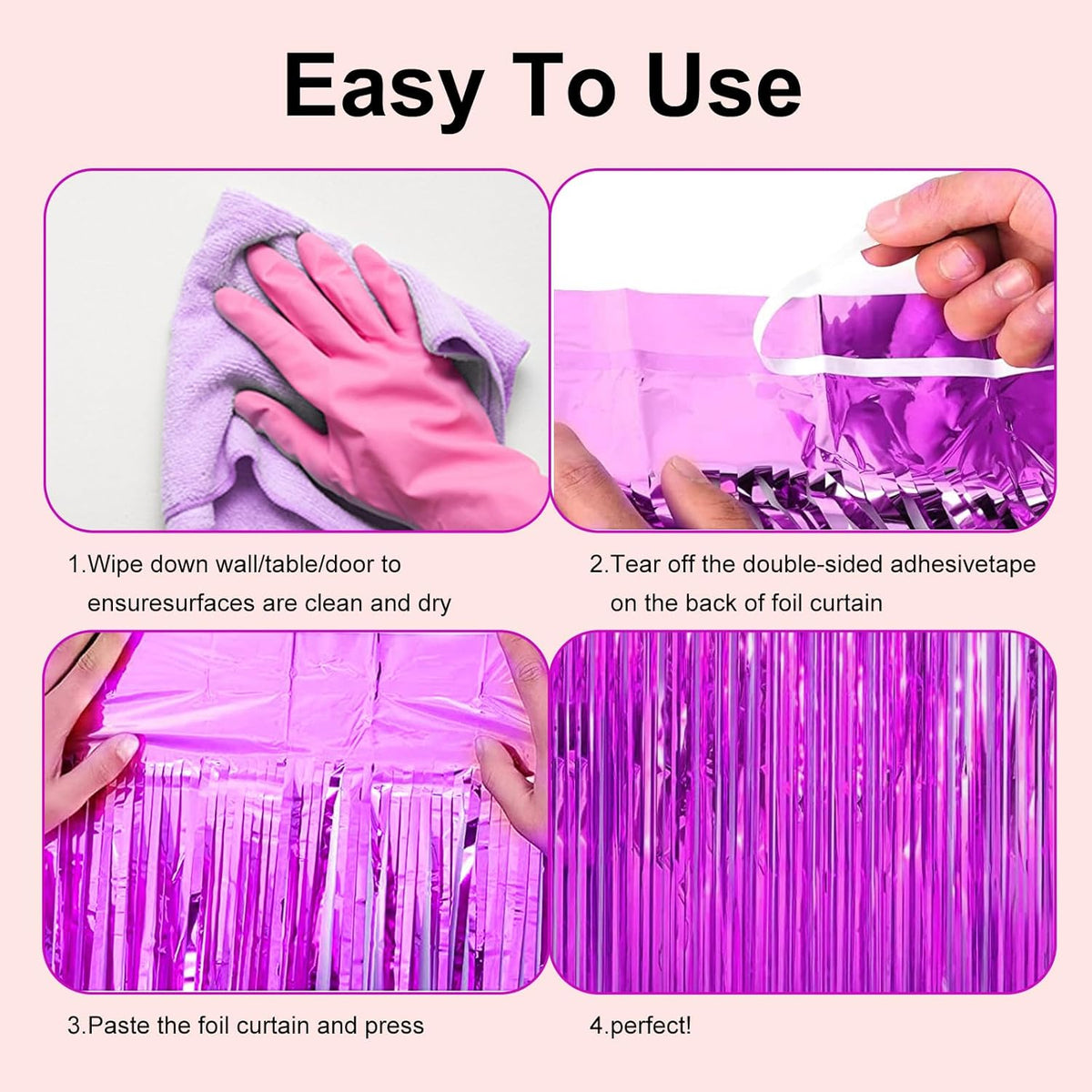 2 Pack 3.28 ft x 6.56 ft Rose Red Tinsel Curtain Party Backdrop Decorations, Metallic Foil Fringe