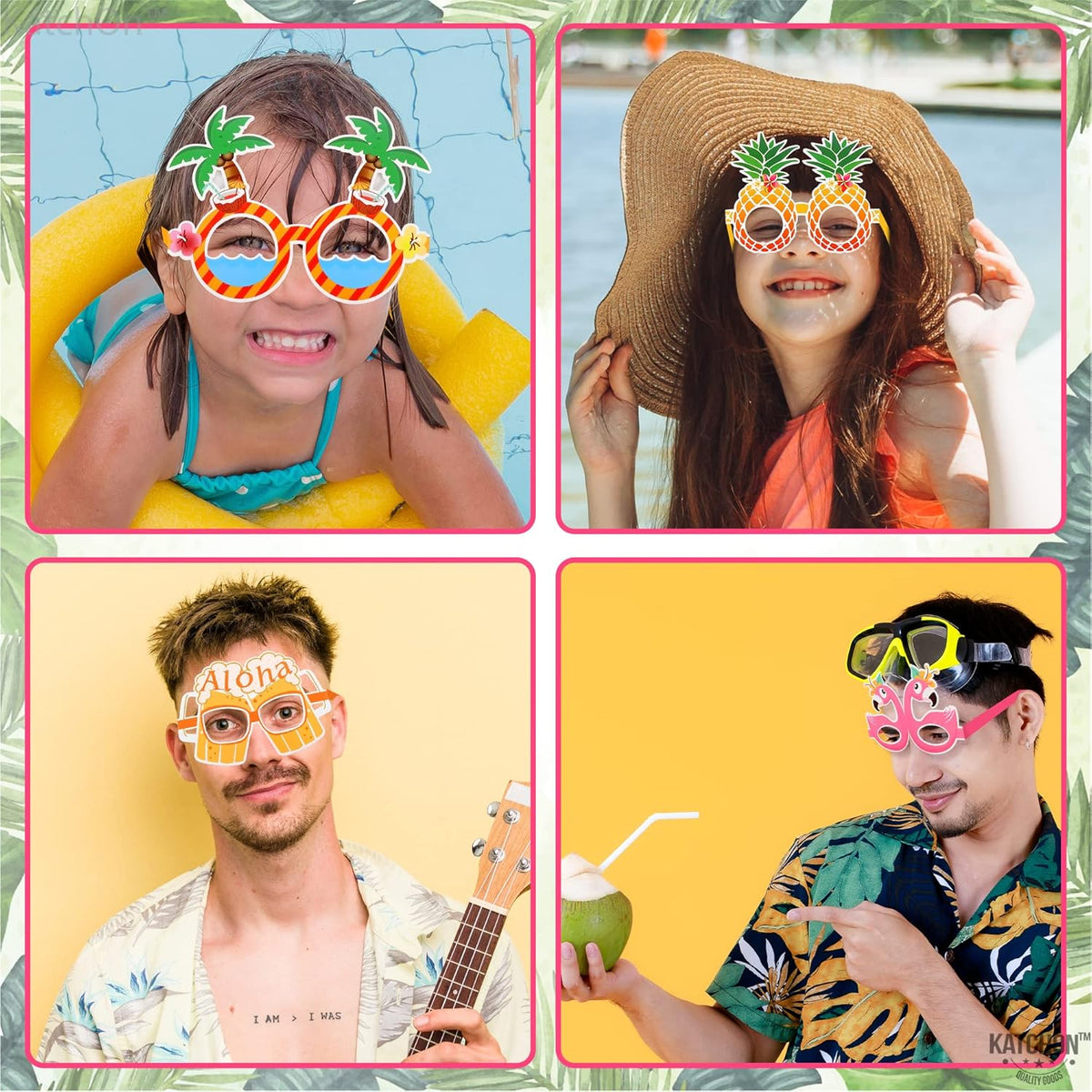 KatchOn, Luau Glasses for Luau Party Decorations - Pack of 12 | Luau Photo Booth Props, Hawaiian
