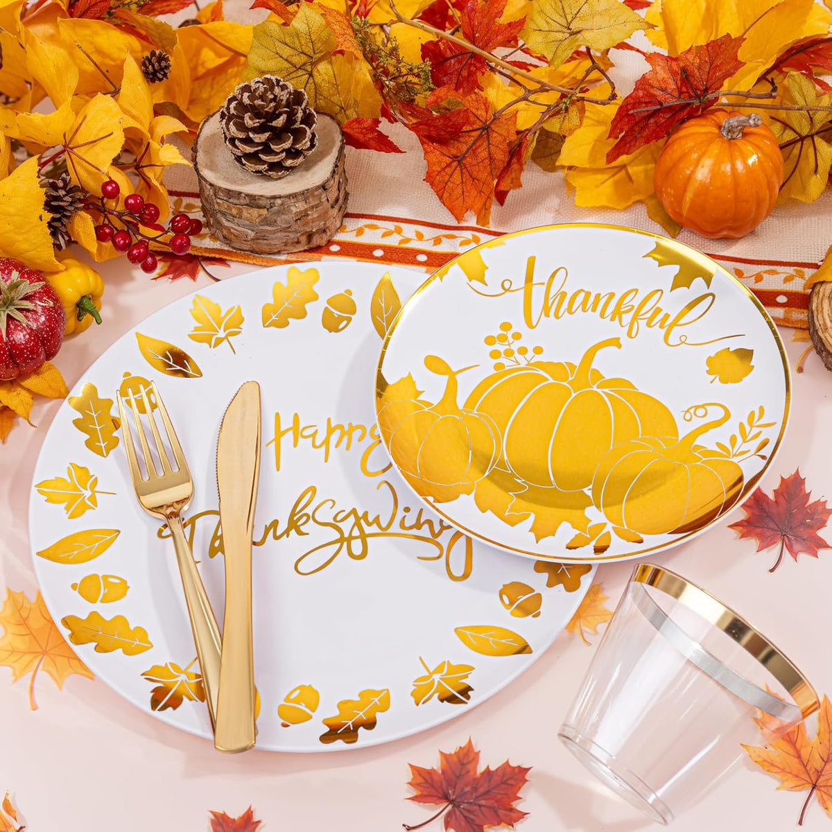 Festiva 176Pcs Thanksgiving Plastic Plates - Heavy Duty Thanksgiving Plates - Thanksgiving