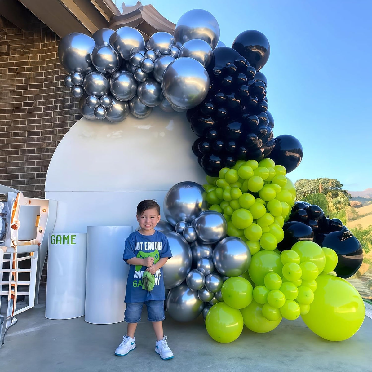 Green and Black Balloons, 35PCS Lime Green Black Silver Balloons, Gamer Latex Balloon for Boys Men