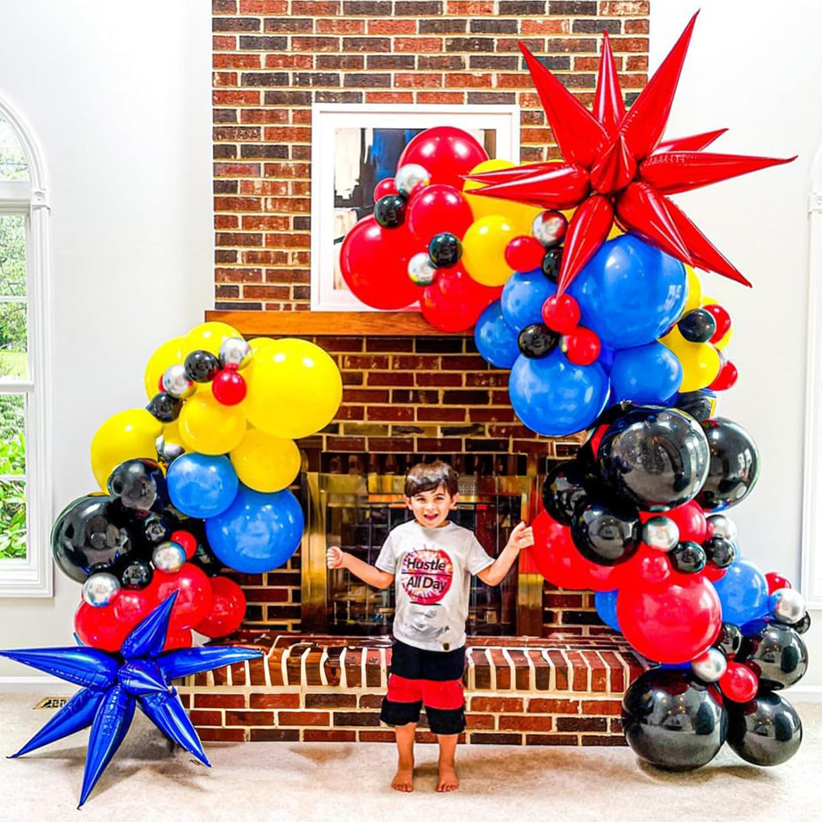 60 Pack Balloons Red Yellow Green Blue Black Party Balloons with Metallic Silver Helium Balloon