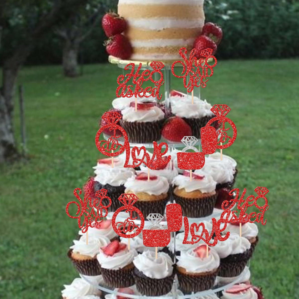 30 PCS He Asked She Said Yes Cupcake Toppers Diamond Ring Cupcake Picks Love I Do Bridal Shower