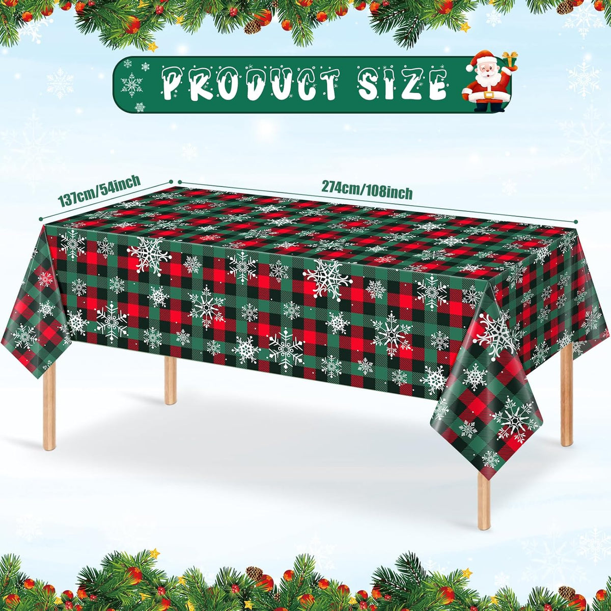6Pcs Christmas Buffalo Plaid Snowflake Party Tablecloths Decorations,Plastic Red and Green