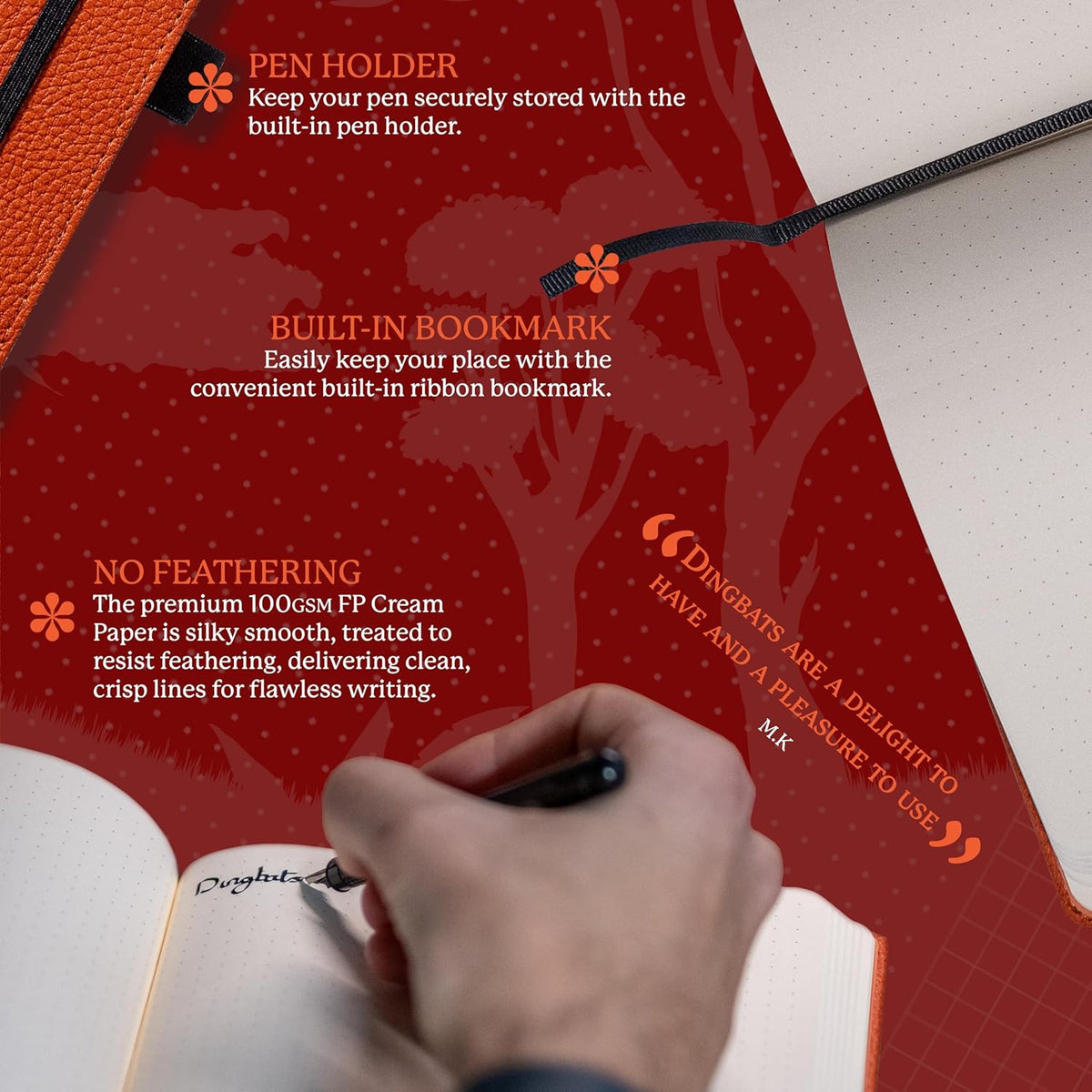 Dingbats* Wildlife Grid Writing Journal Notebook A5 - Vegan Leather Hardcover - Ideal for Work