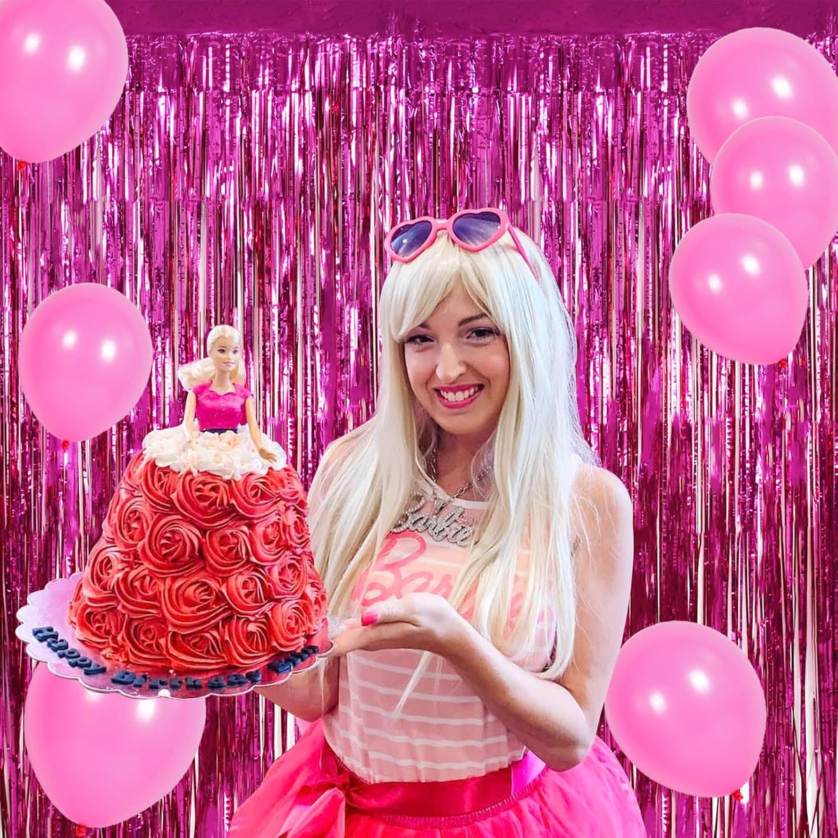 BEISHIDA 2 Pcs Hot Pink Backdrop Pink Door Streamers Tinsel Curtains Streamers Party Decoration