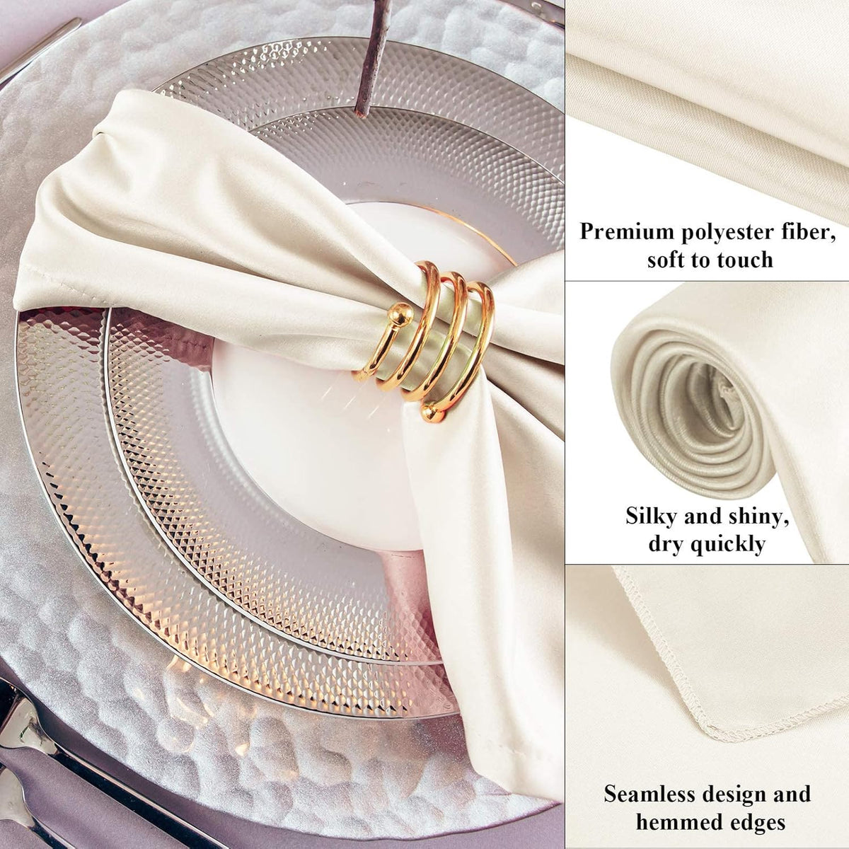 Aneco 24 Pieces Satin Napkin Square 20 x 20 Inches Dinner Napkins Weddings Party Napkin Soft Table