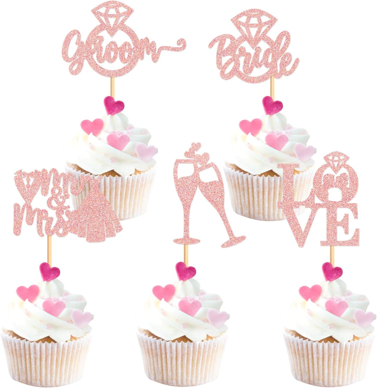 25 PCS Bride to Be Groom to Be Cupcake Toppers with Ring Dress Bridal Shower Cupcake Picks Wedding
