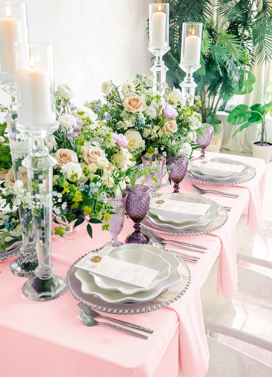 12 Pack Pink Tablecloths for Rectangle Tables 60 x 102 Inch Pink Polyester Tablecloth 6 Foot