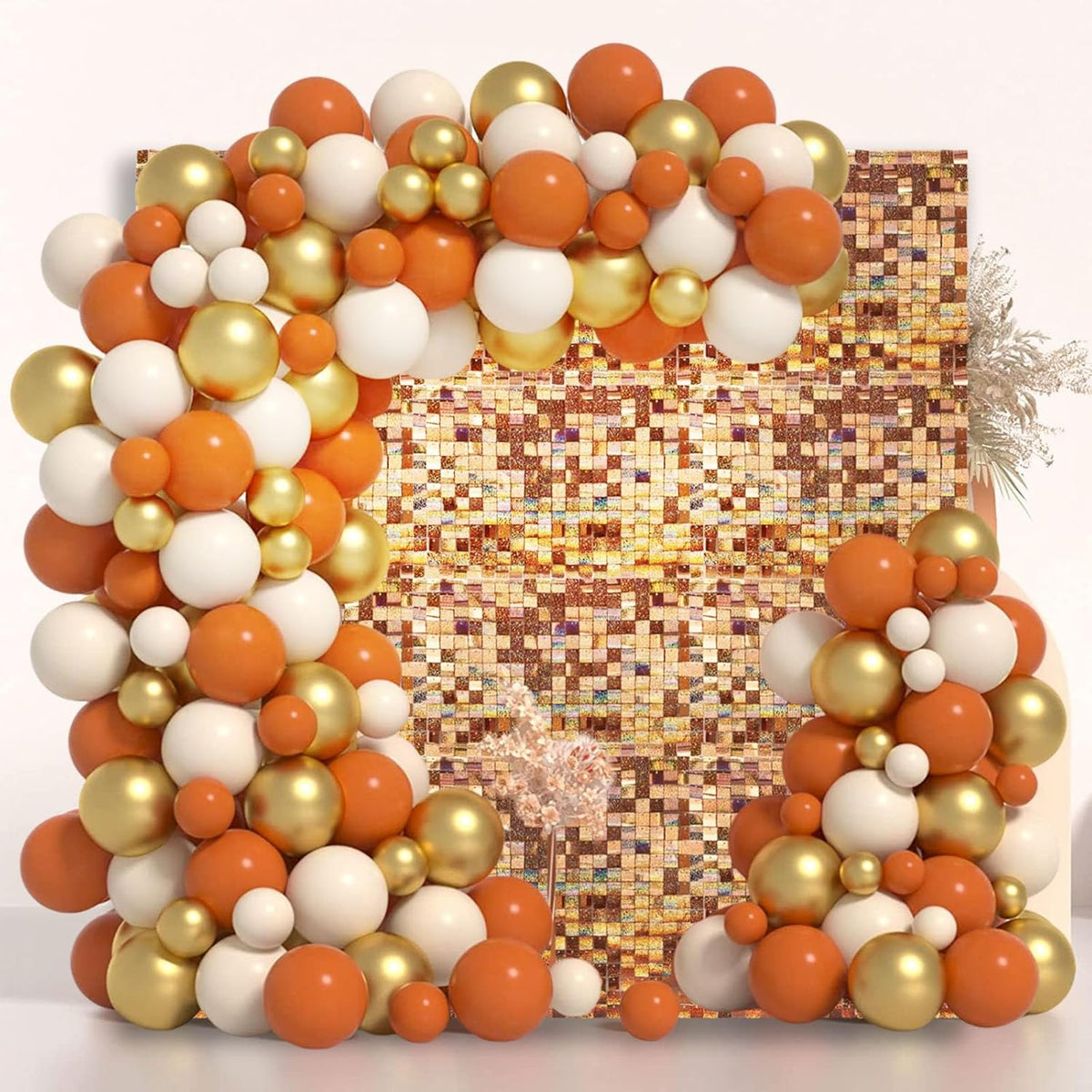 24PCS Champagne Shimmer Wall Backdrop, Laser Square Sequin Photo Backdrops Panel, Glitter Wall