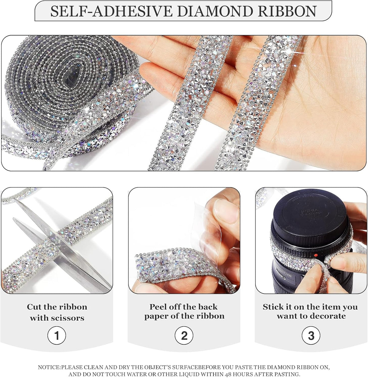 Rhinestone Ribbon 6 Yards Self Adhesive Rhinestone Strips Diamond Ribbon Sticker Crystal Roll