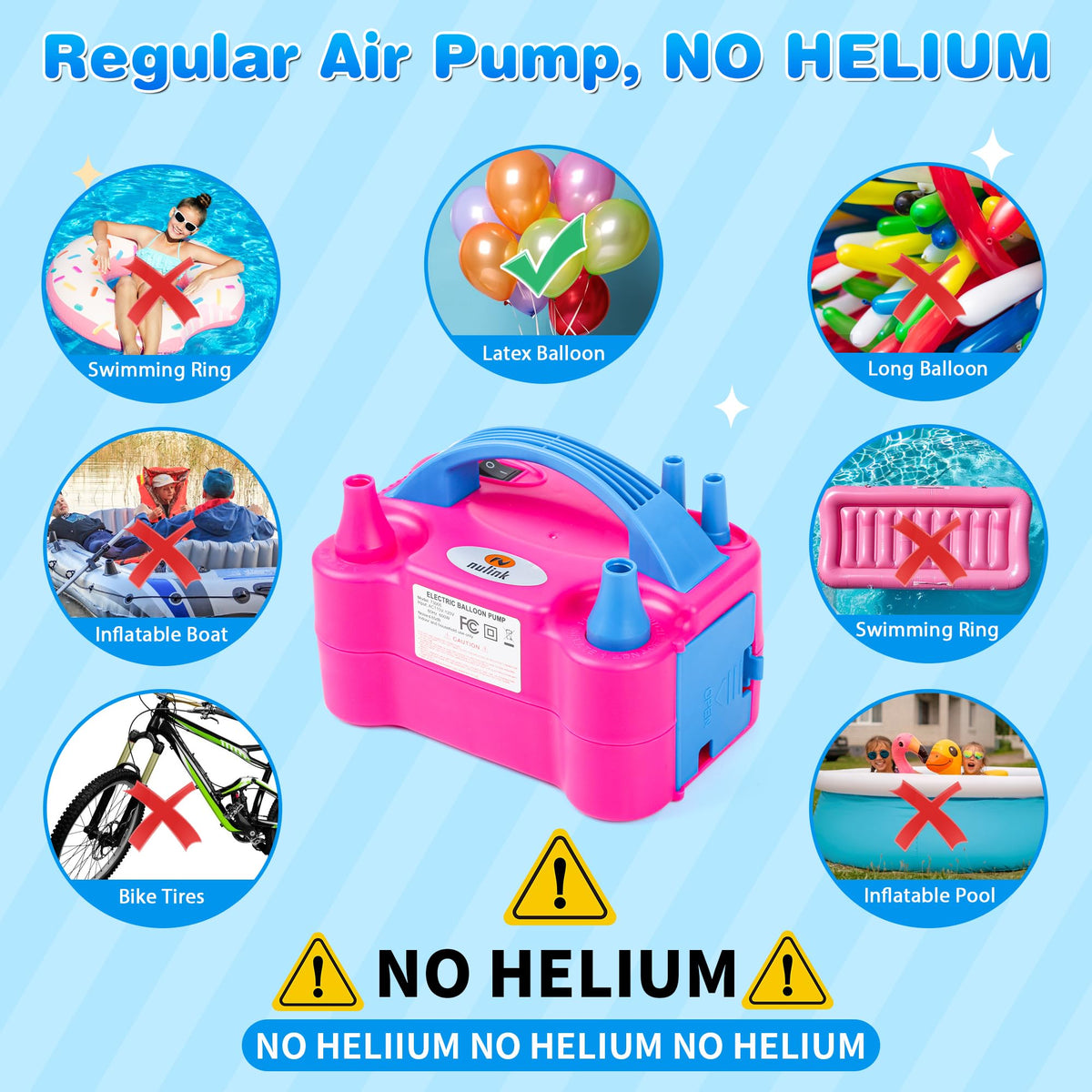 NuLink Electric Portable Dual Nozzle Balloon Blower Pump Inflation for Decoration, Party, Sport