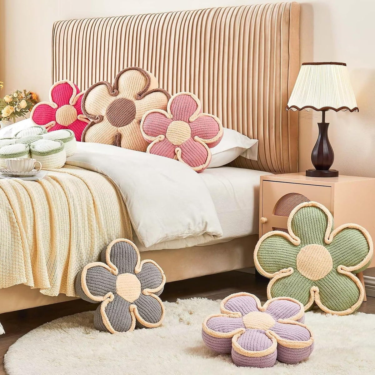 Flower Shaped Floor Cushion, Soft Decorative Throw Pillow, Cute Seating Cushion, Plush Pillow for