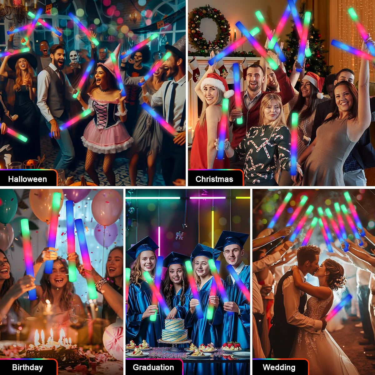 112 PCS Foam Glow Sticks, Foam Light Up Sticks Party Supplies with 3 Mode Colorful Flashing, Glow