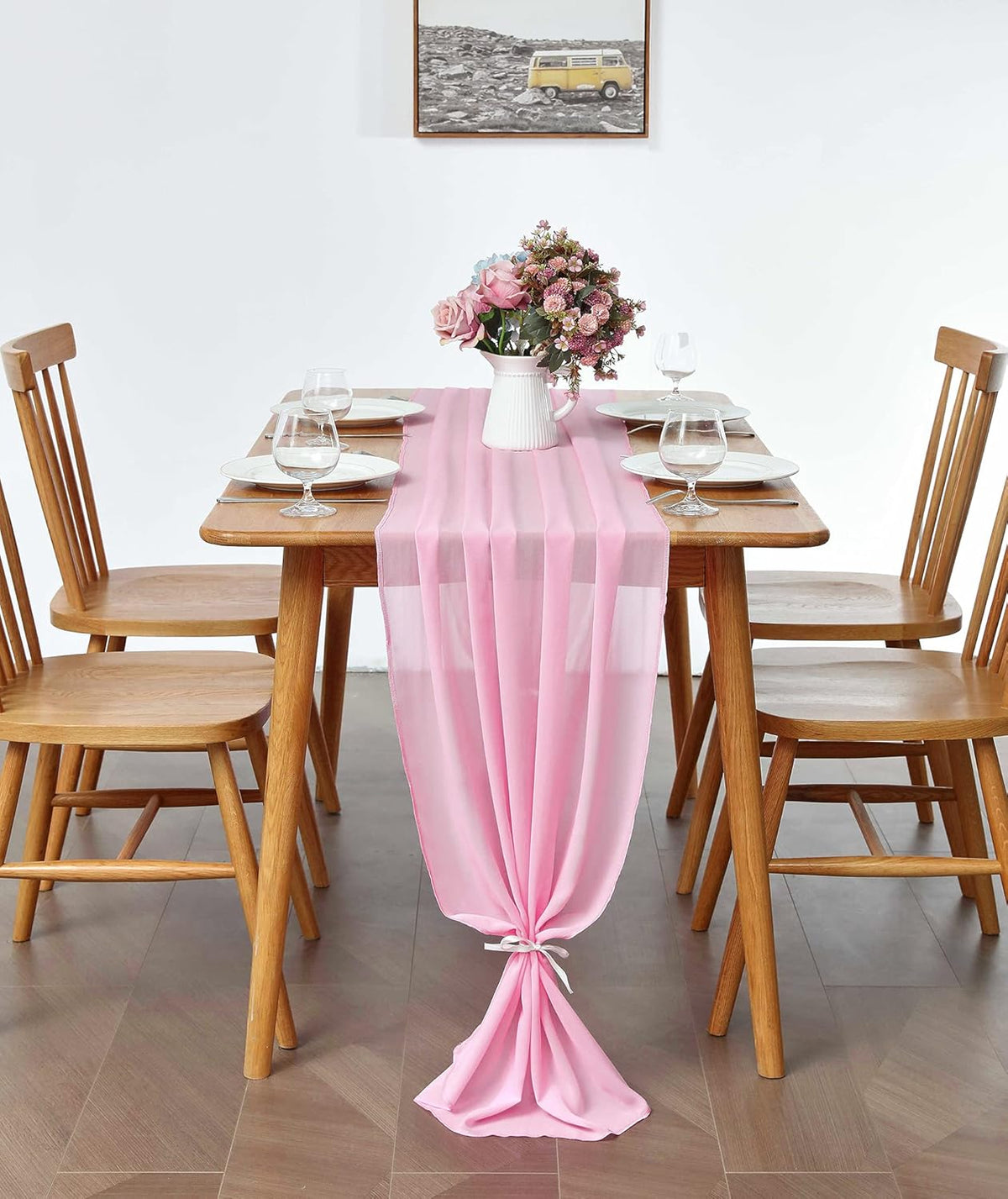 5 Pack 10Ft Pink Chiffon Table Runner Sheer 29x120 Inch for Romantic Wedding Decor Bridal & Baby