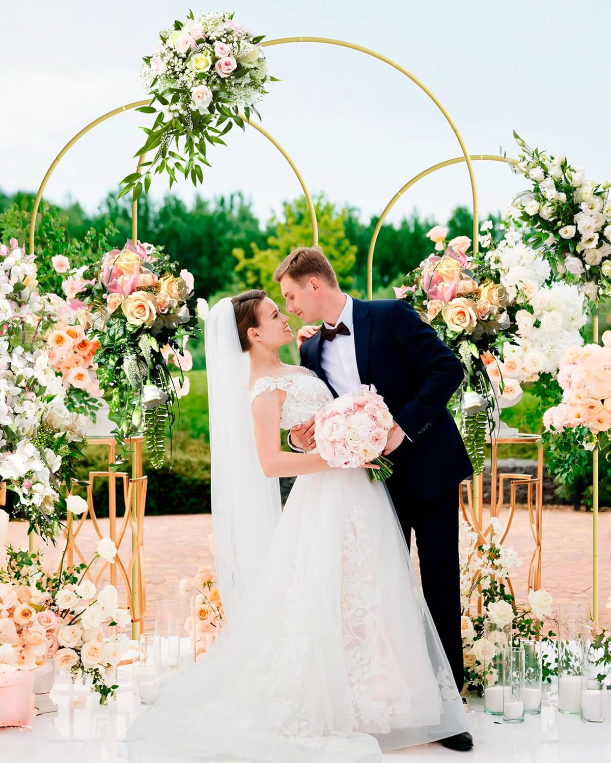 Wedding Arch Set of 3, Gold Metal Arch Backdrop Stand, Balloon Arch Stand Wedding Frame for