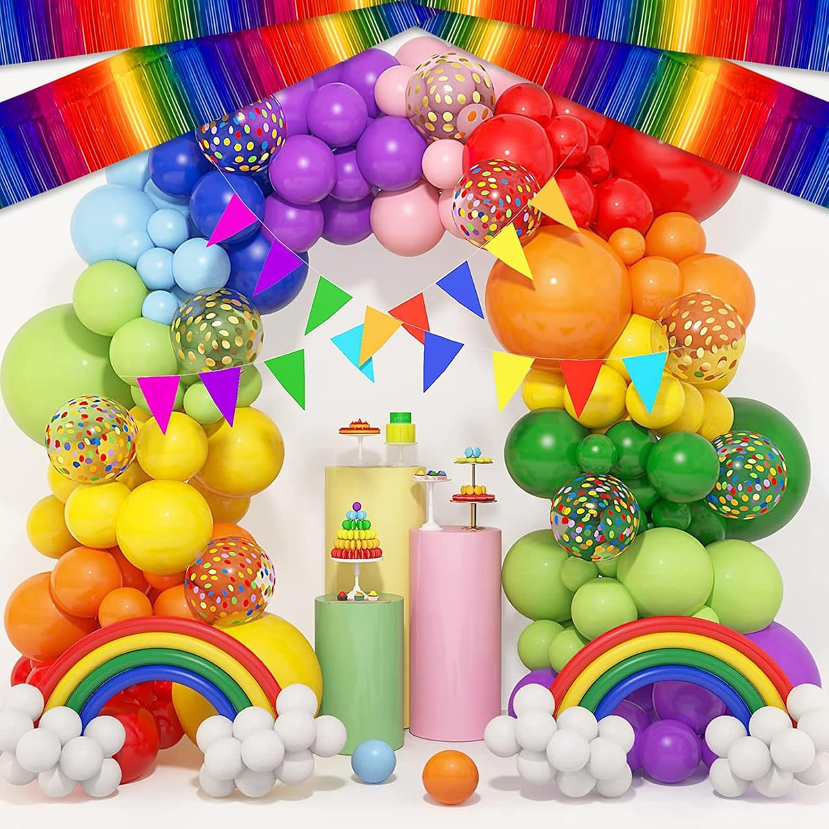 6 Pack 10 Feet Rainbow Foil Fringe Garland Metallic Tinsel Streamers Banner Wall Hanging Curtain