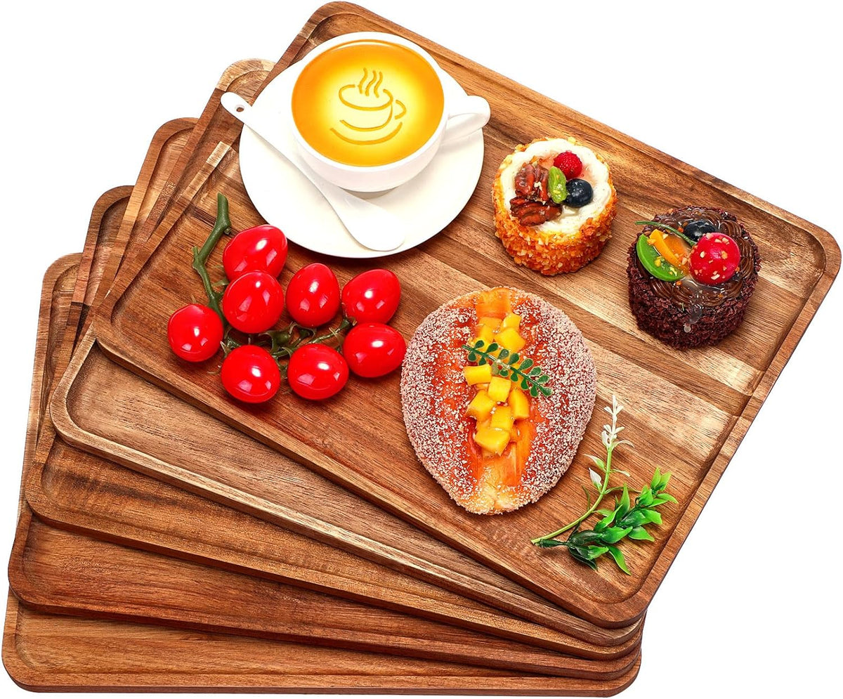 Roowest 5 Pack Solid Acacia Wood Serving Trays for Laser Engraving Rectangular Wooden Board for