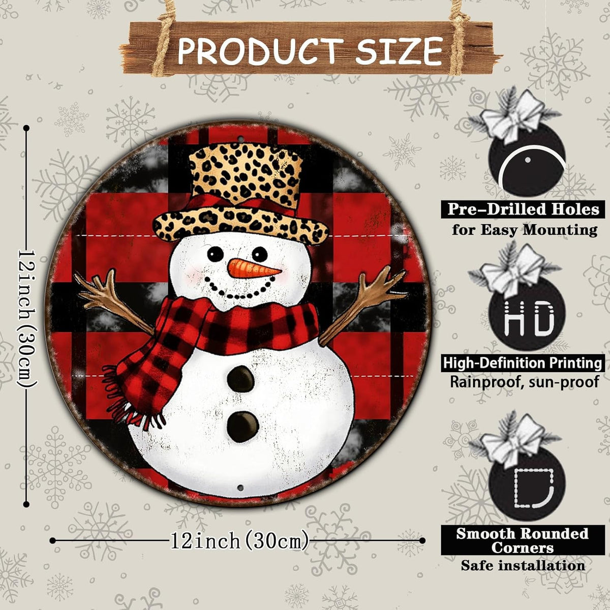 Round Christmas Snowman Tin Sign Vintage Snowman Sign Rustic Wall Decor For Christmas Home
