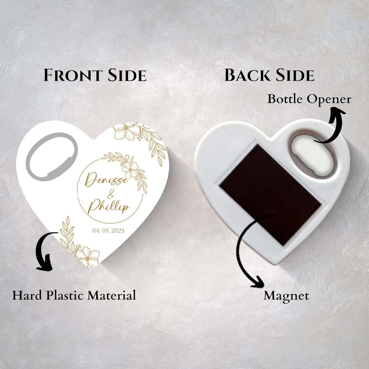 Wedding Bottle Opener Favors for Guests in Bulk, Hearts Shape Bottle Opener, Personalized Party