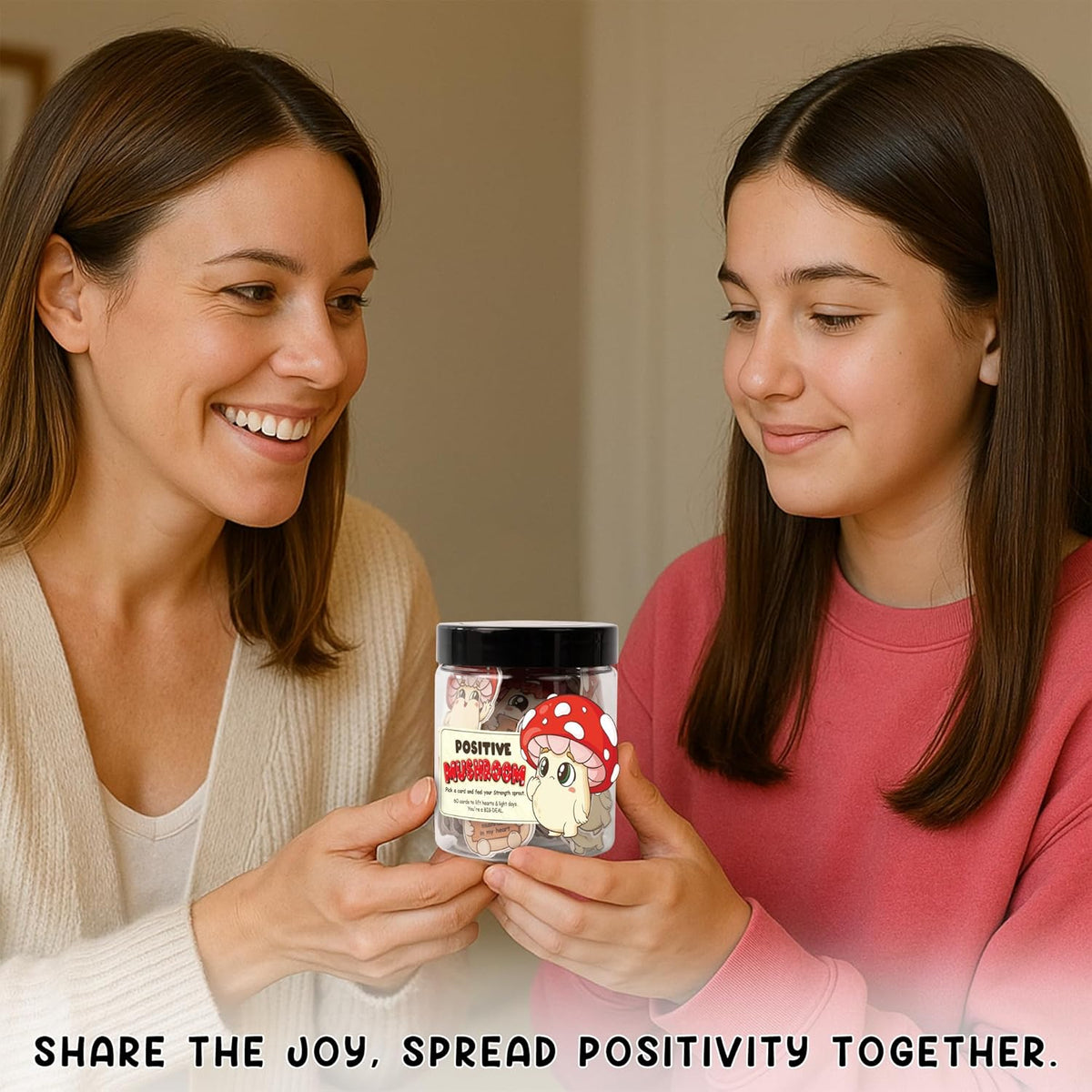 Mushroom Gifts for Women - 60 Positive Mushroom Cards Jar, Daily Affirmation Cards For Womens