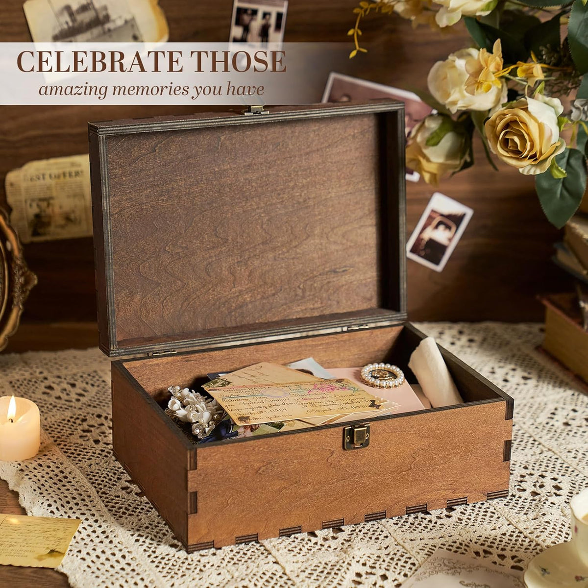 AW BRIDAL Mr and Mrs Wedding Keepsake Box Large for Couples, Wooden Engraved Memory Boxes with