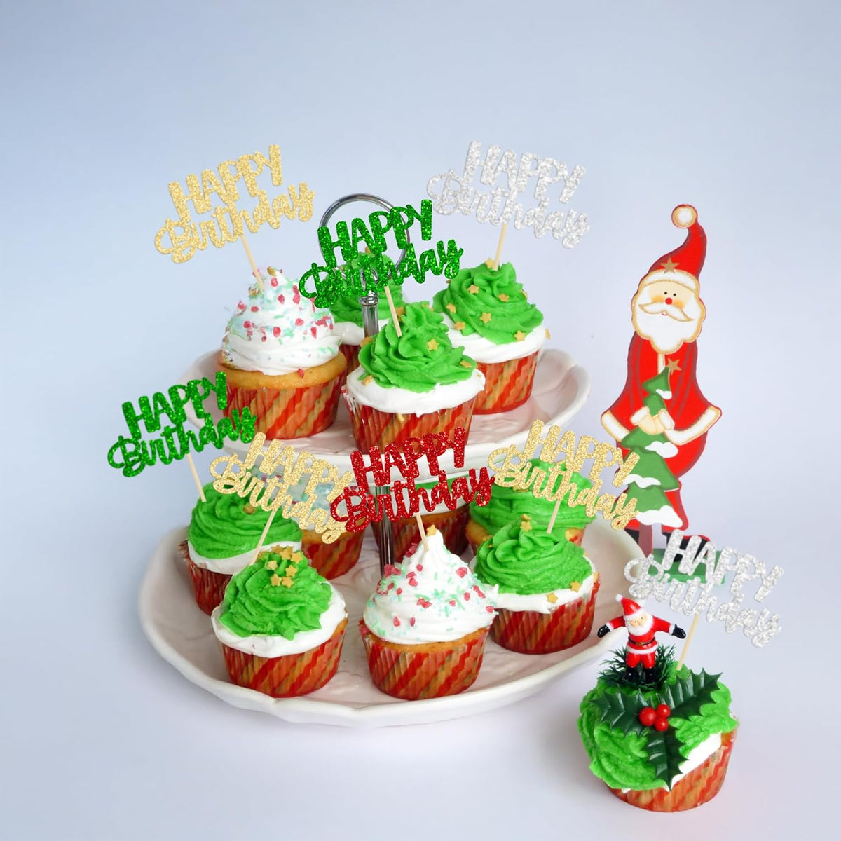 Gyufise 24Pcs Happy Birthday Cupcake Toppers Glitter Birthday Cupcake Food Picks for Celebrating