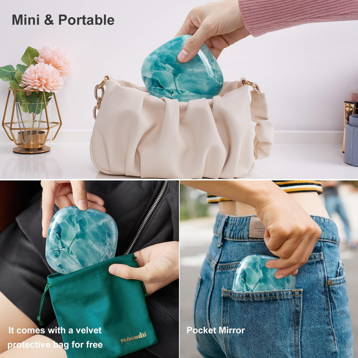 Mocado Compact LED Travel Makeup Mirror - 4 Inches 1X/10X Magnification Travel Mirror with Light