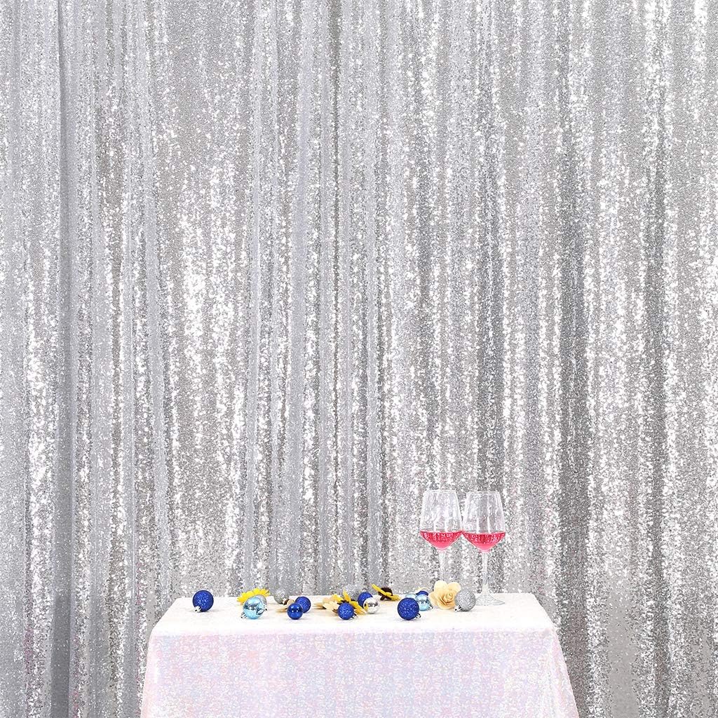 Eternal Beauty Silver Sequin Backdrop, 8x8 Ft Glitter Background Curtains for Shimmer Photography