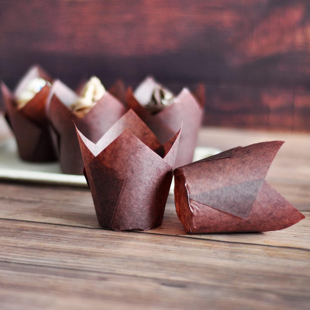 Large size Brown Tulip Baking Cups 2-1/4"(Base diameter) x 4"(Wall height) Greaseproof paper baking