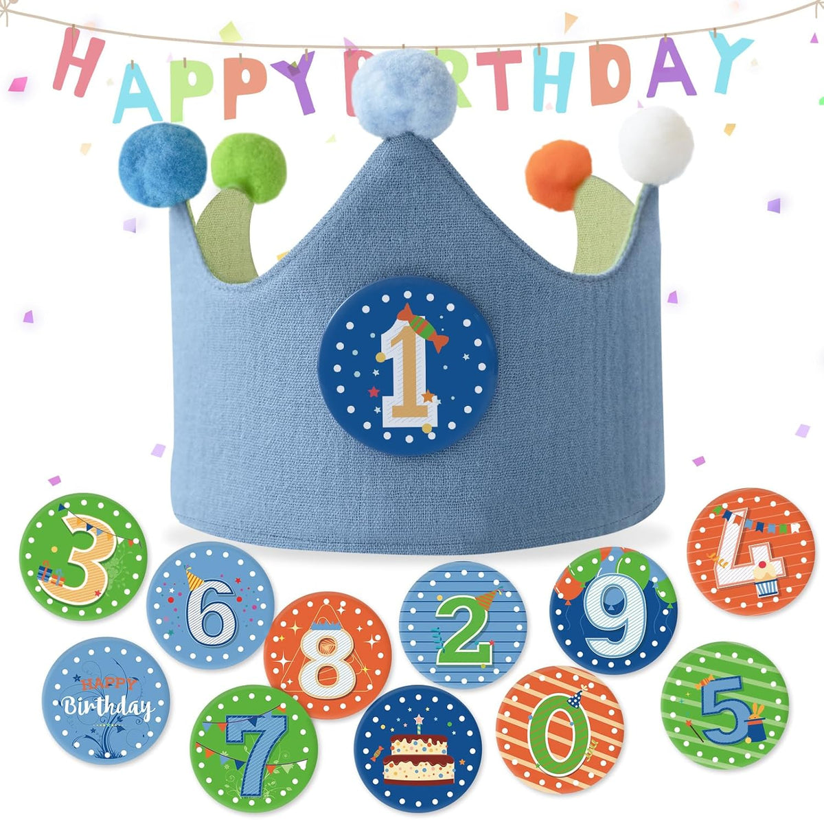 Reusable Birthday Crown with Numbers,Kids Birthday Hat Fabric Crown Pertain Kids Boy Toddler Girl