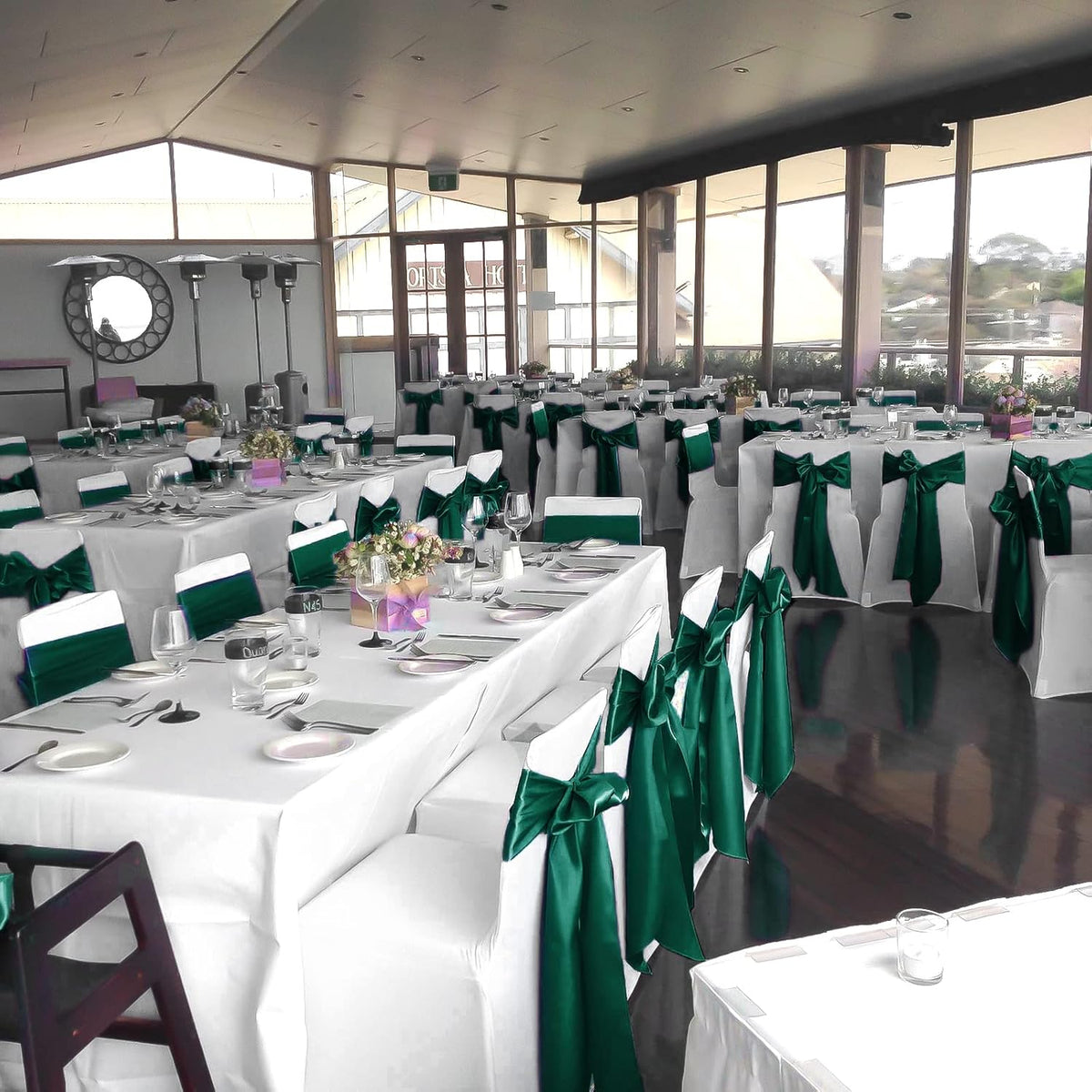 fani 120 PCS Forest Green Satin Chair Sashes Bows Universal Chair Cover for Wedding Reception