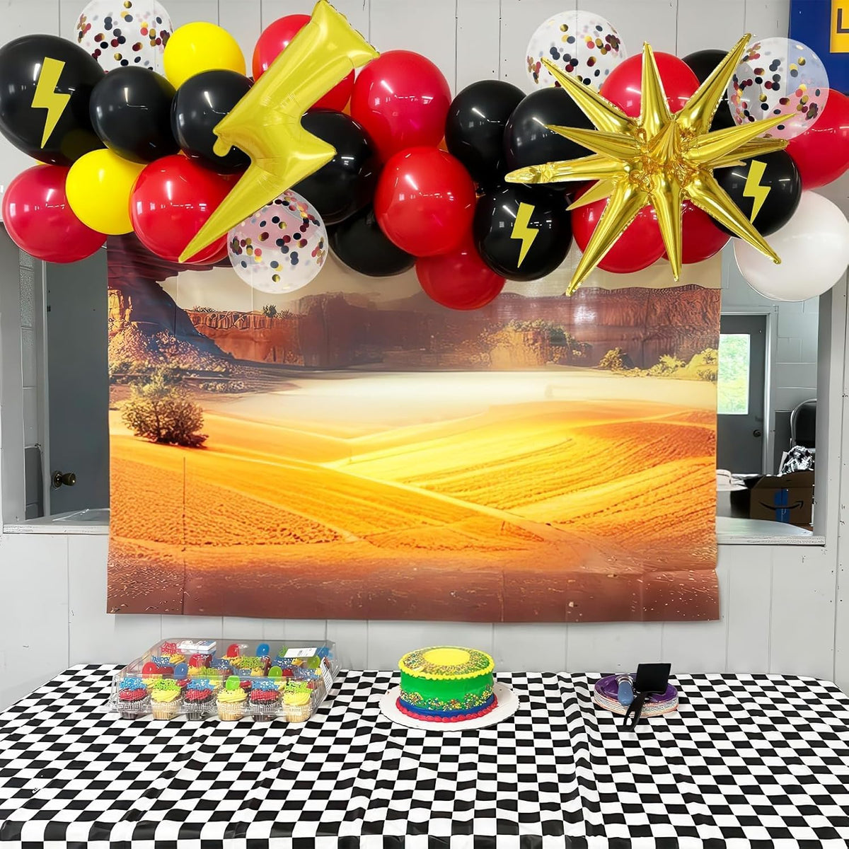 Red Yellow Black Balloons, Cartoon Theme Balloons with 36 Inch Lightning and 22 Inch Star Foil