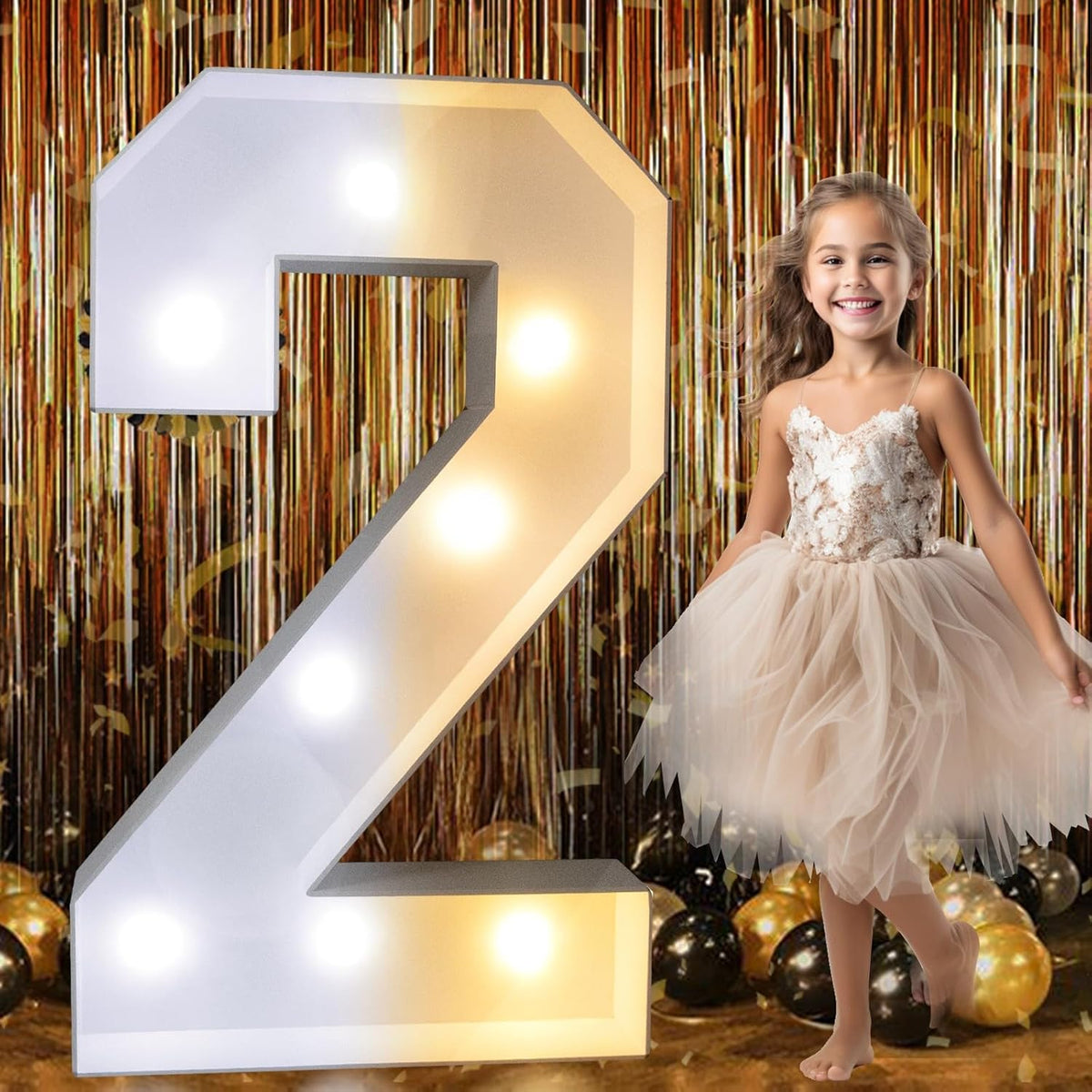 Pooqla 3FT Marquee Light Up Numbers 2, LED Large Lighted Marquee Numbers for 2nd 20th 21st 25th