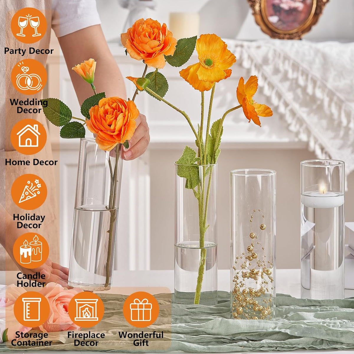 16Pcs Glass Cylinder Bud Vases for Centerpieces,7.7 In Tall Clear Flower Vases in Bulk,Glass Small