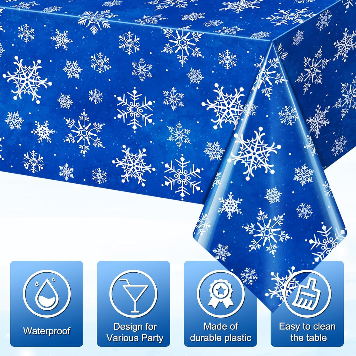 Jectivs 6 Pieces Christmas Snowflake Plastic Party Tablecloth Decorations,White Snowflake Blue Xmas