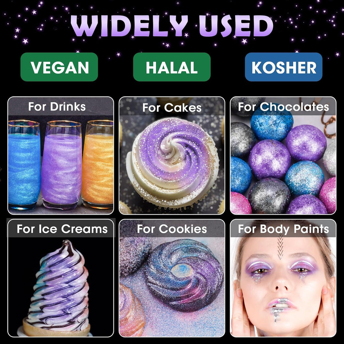 NiHome Edible Food-Grade Glimmer Powder Glitter Luster Dust Metallic Food Decorating Sprinkle