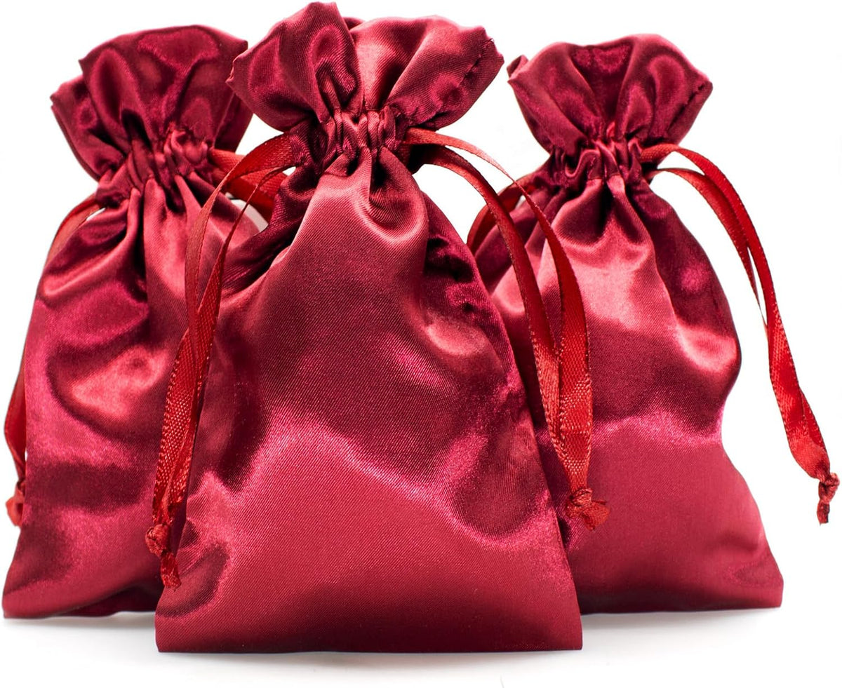 Knitial 5" x 8" Burgundy Satin Gift Bags, Jewelry, Wedding Favor Drawstring Bags Baby Shower