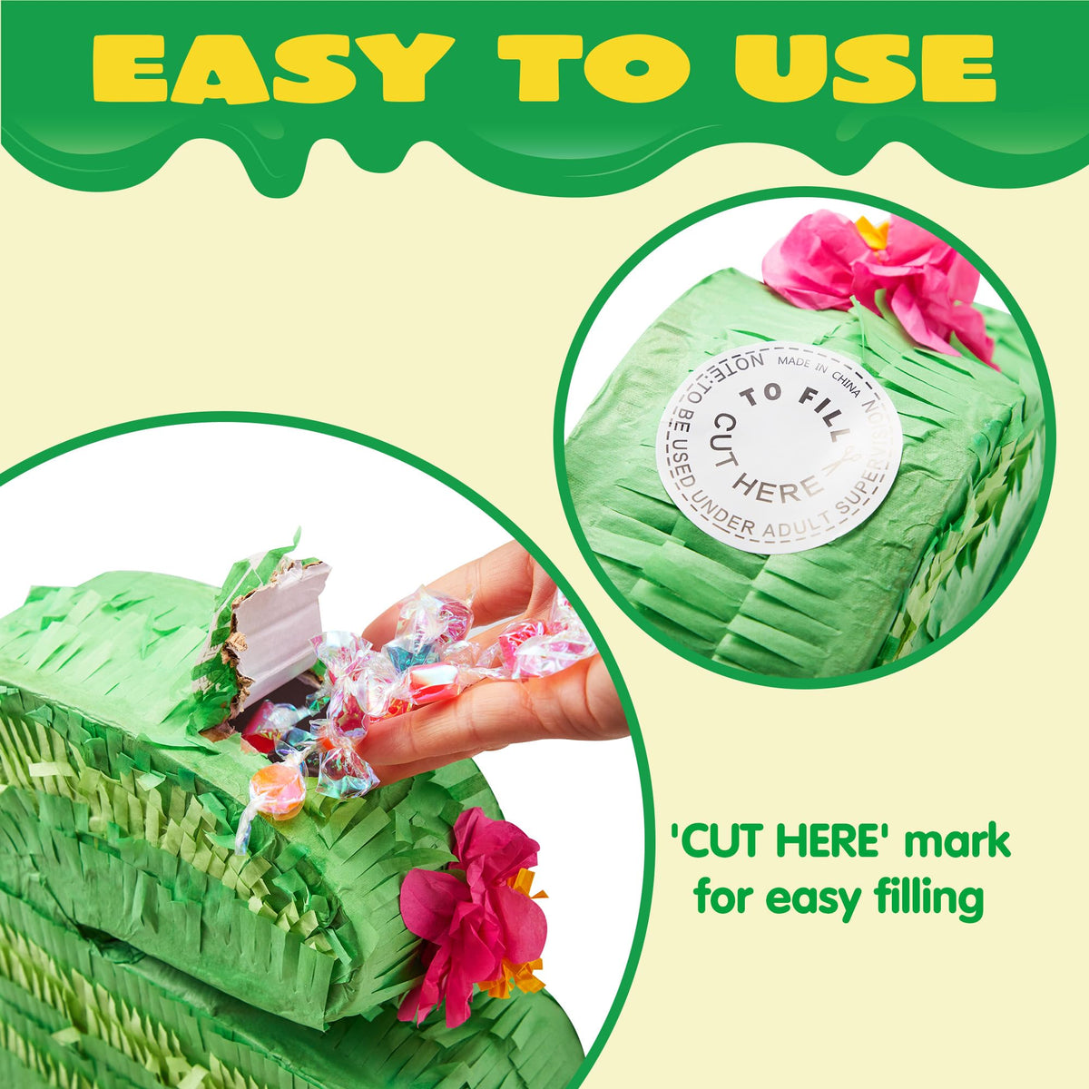 Cinco De Mayo Cactus Pinata for Kids Birthday Party, (16.75x11.25x3 in.) for Fun Fiesta Taco Party