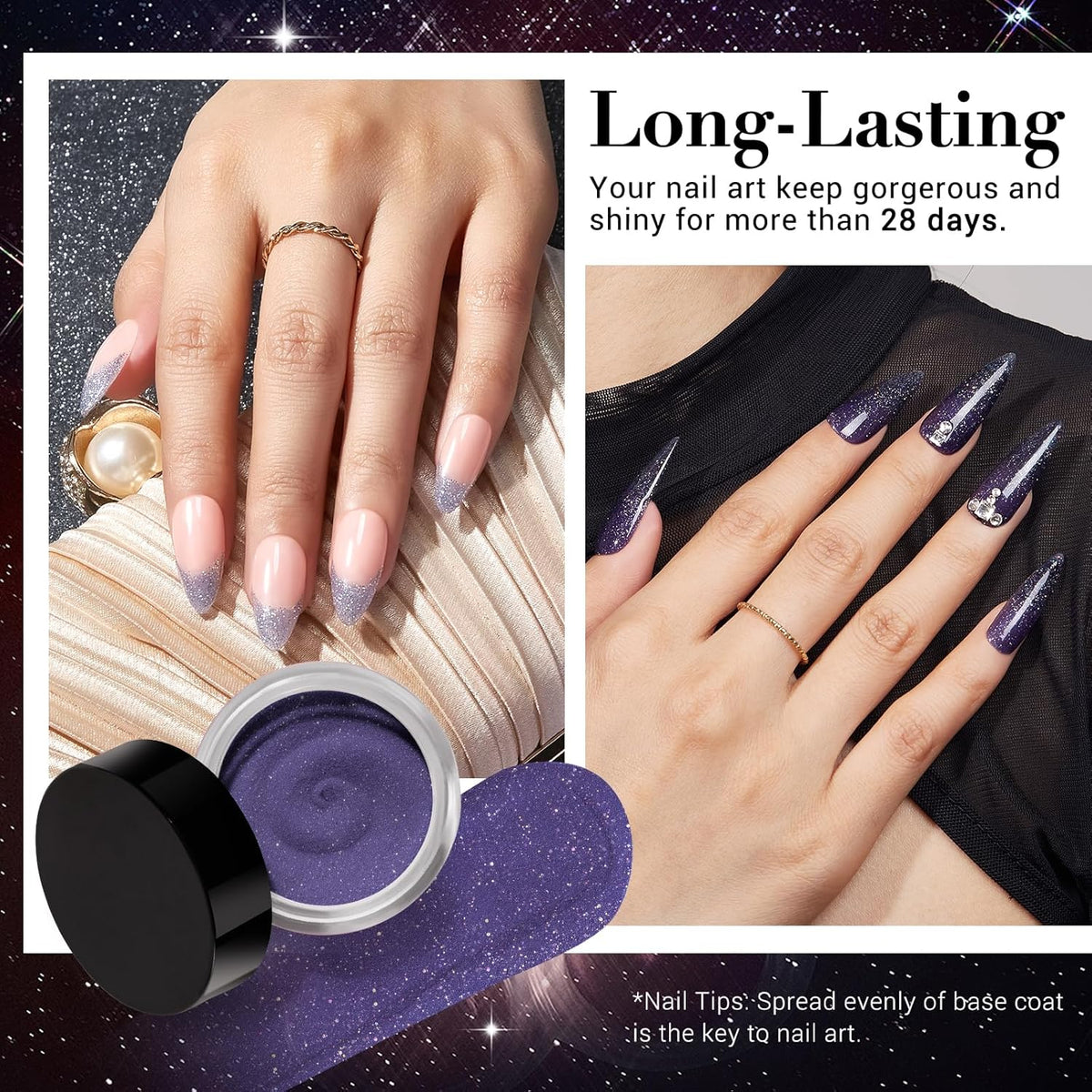 AZUREBEAUTY Dip Powder Nail Set 6 Colors Dark Light Blue Purple Brown Wine Red Shimmery Sparkle