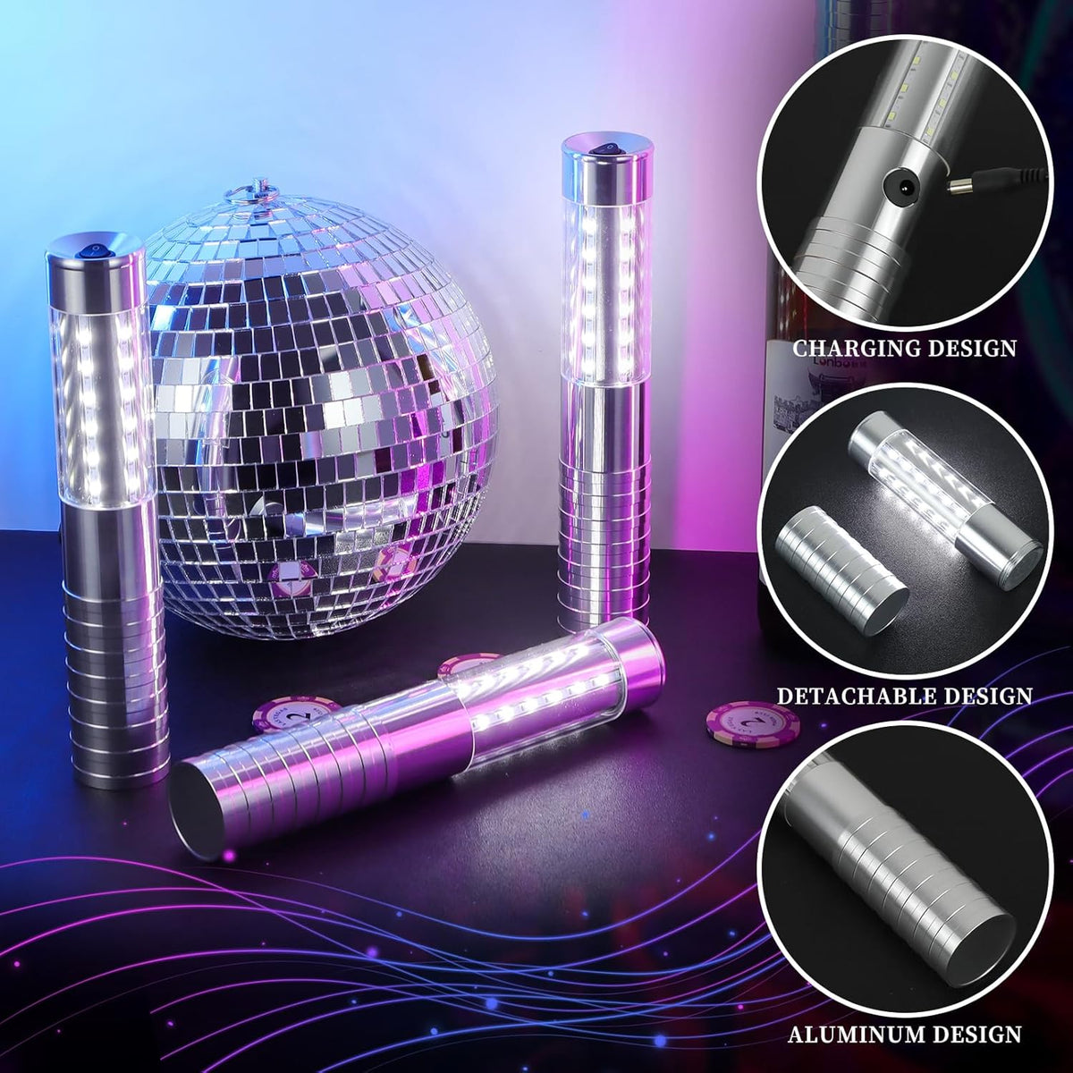 4 Pieces LED Strobe Baton Light Rechargeable Bottle Service Sparklers Stick Reusable Champagne