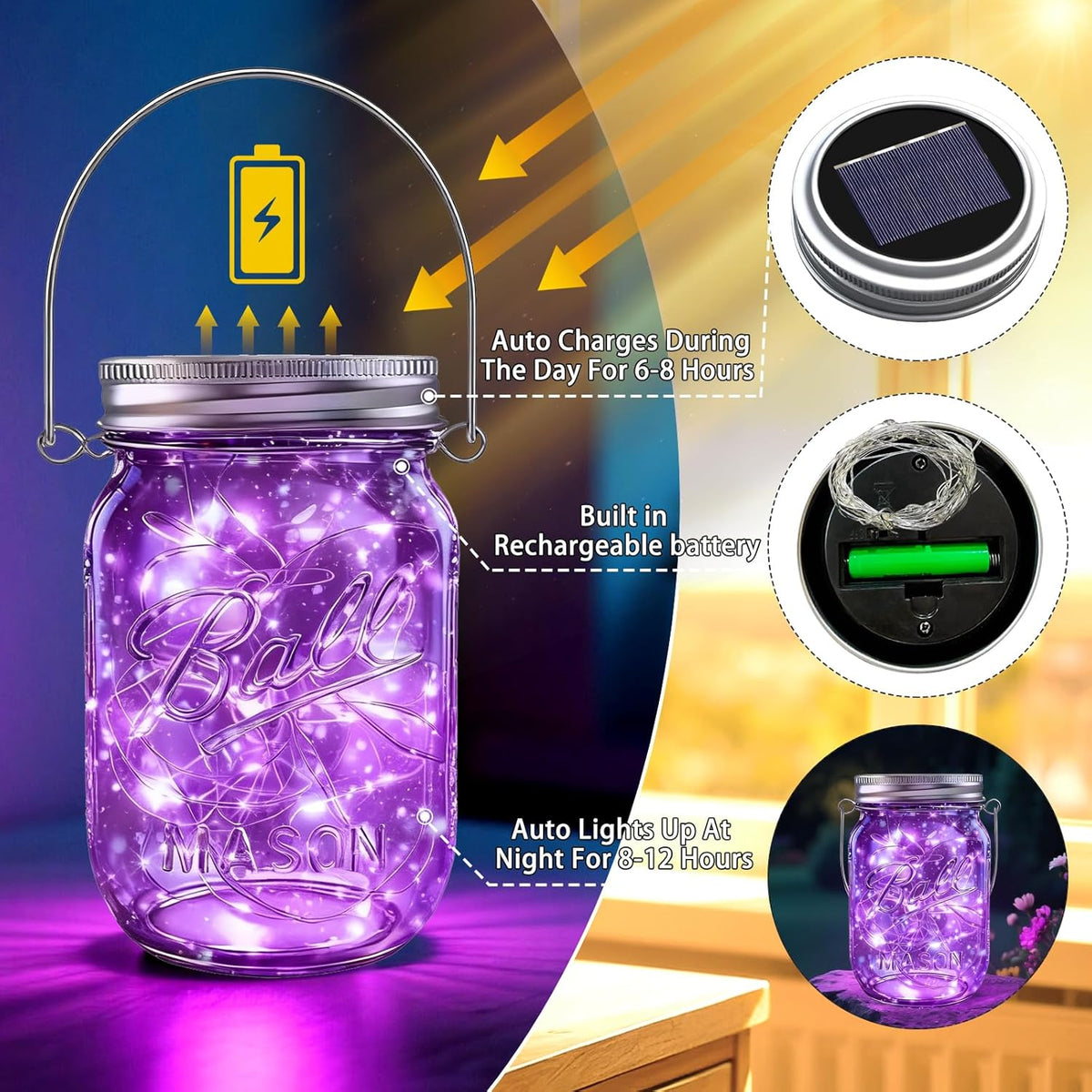 ZNYCYE Mason Jar Solar Lights for Outside, 12 Pack 30LED Fairy Firefly Lights Mason Jar Solar Lids