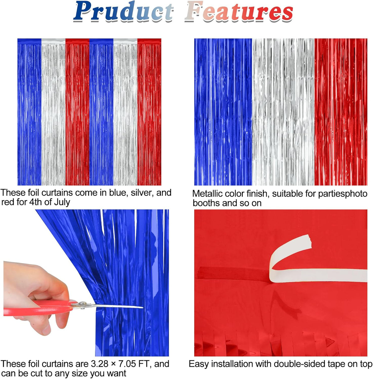 8 Pack 4th of July Photo Backdrop, 3.28 FT x 7.08 FT Fourth of July Decorations, Metallic Blue
