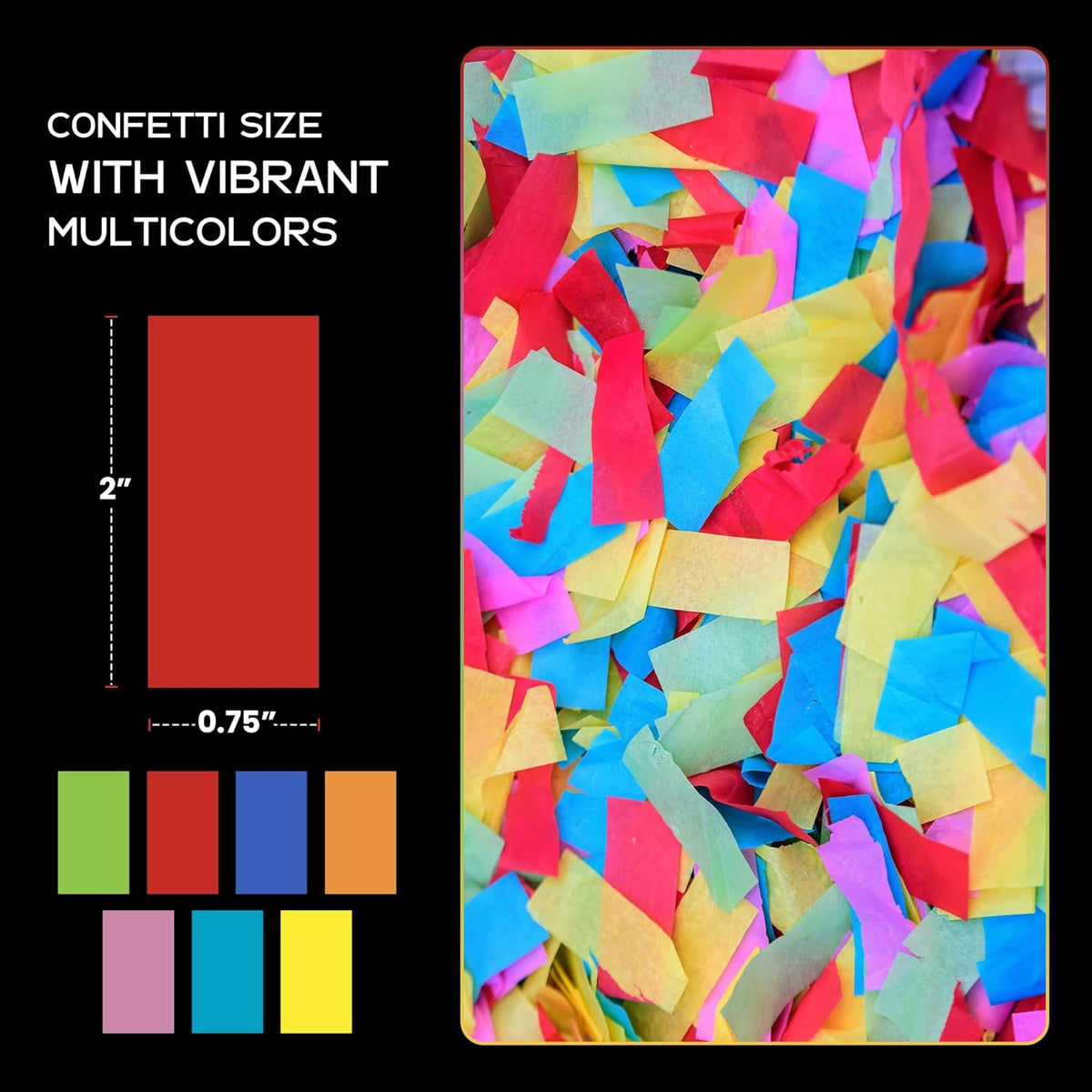 Multicolor Biodegradable Confetti - Rectangular Fluttering Tissue Paper Confetti for Cannon and